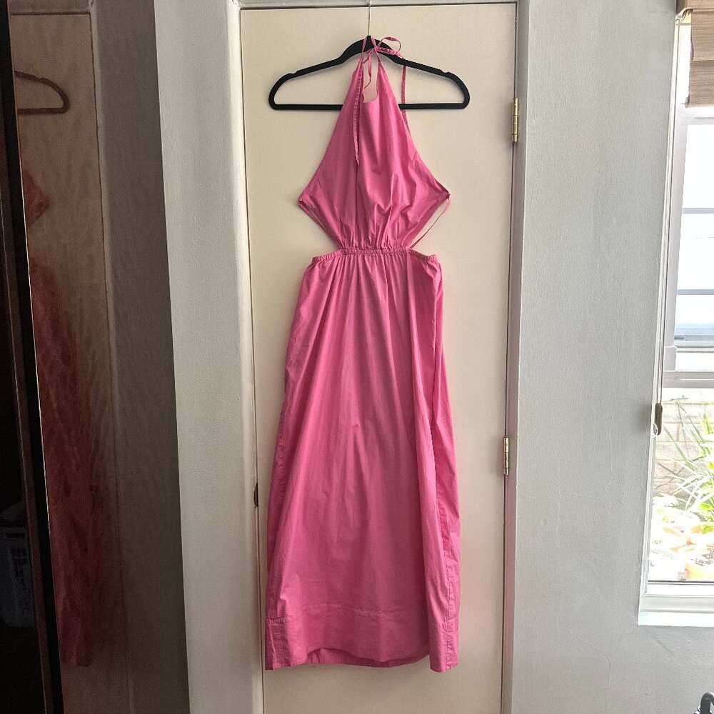 STAUD Pink Halter Midi Dress